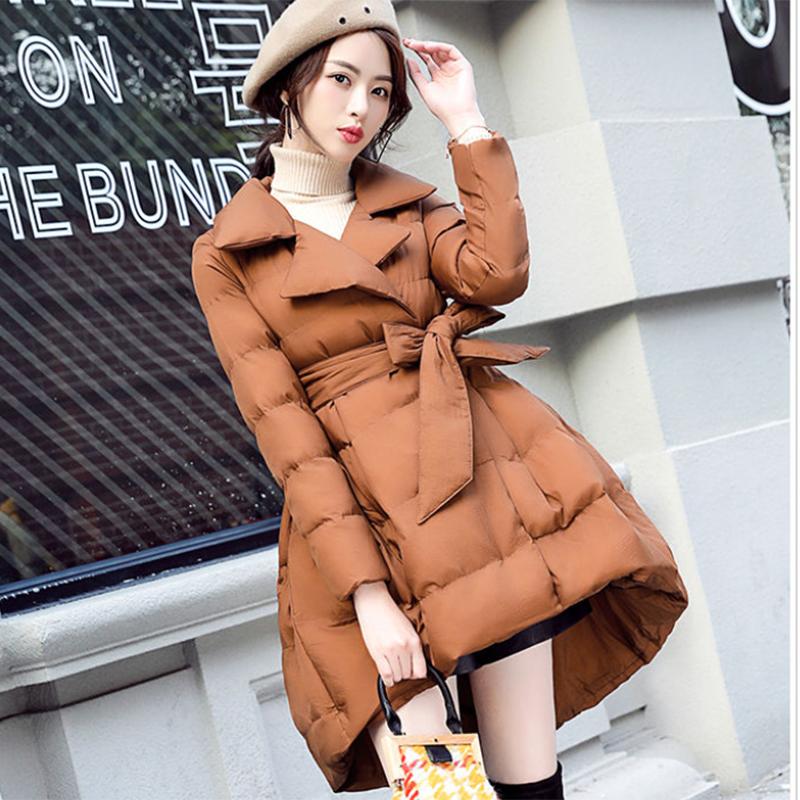 Women's Solid Color Down Jacket Mid-length Down Jacket Winter Korean Style Loose Coat Warm Stand-collar Down Jacket