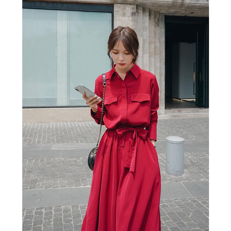 Business Chic Women Shirt Dress with Button Up Long Sleeve Spring Summer Dress Office Lady Outfit