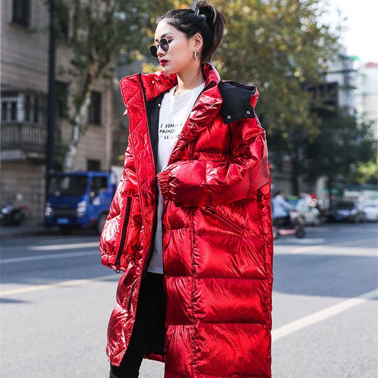 Over-the-knee Cotton-padded Jacket Mid-length Down Down Padded Jacket Women's Bright Red Cotton-padded Jacket