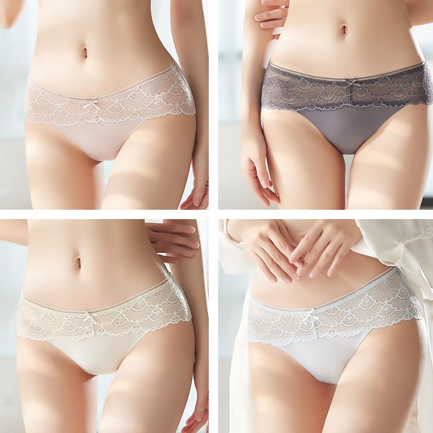 Women's Ice Silk Lace Panties Thin Cotton Crotch Antibacterial Seamless Low-waist Large Size Women's Briefs