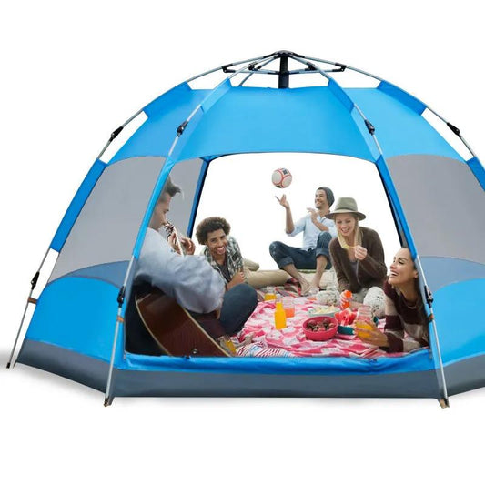 Outdoor Camping Sunscreen and Rainproof Thickened Double-layer 3-5 People Family Park Beach Automatic Quick-opening Folding Tent