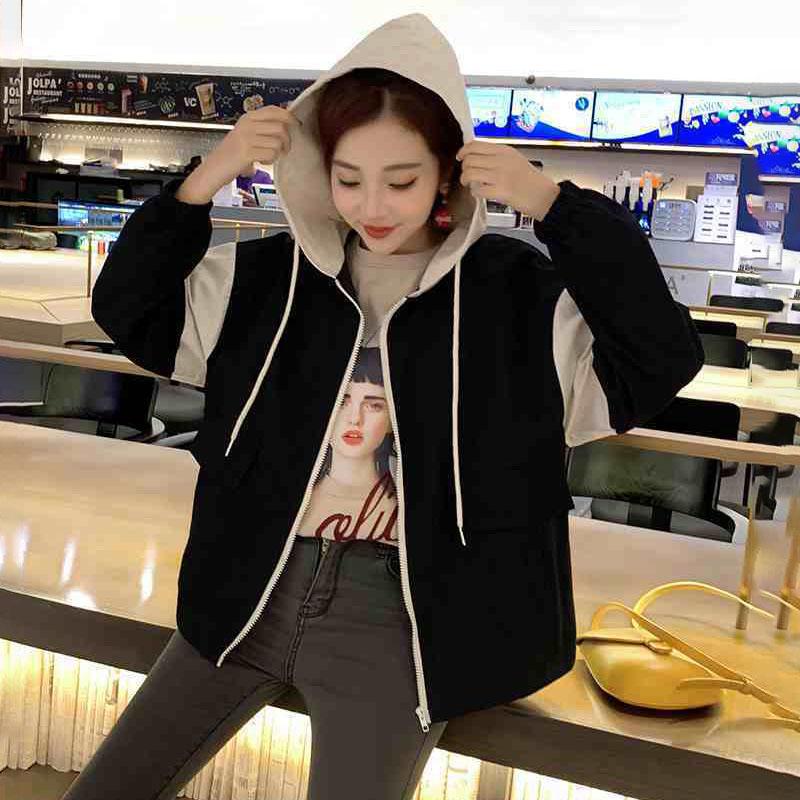 Spring and Autumn Loose All-match Zipper Shirt Hooded Temperament Western Style Tooling Jacket Jacket Women