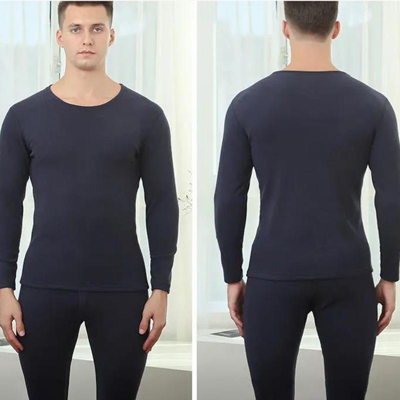 Men Winter Thermal Underwear Plus Velvet O-neck Tops Pants Tight Suit Thicken Windproof Comfortable Soft Lining Long Sleeve High Elasticity Slim