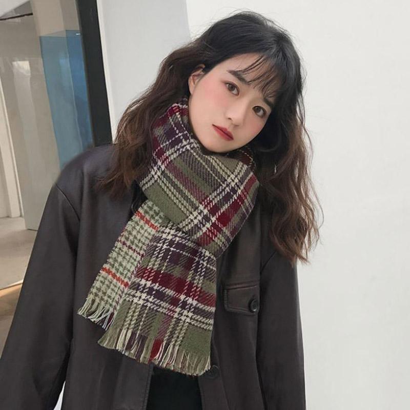 Winter Imitation Cashmere Scarf Korean Fashion Plaid Scarf Female Double-sided Lengthened Thick Shawl Scarf Christmas