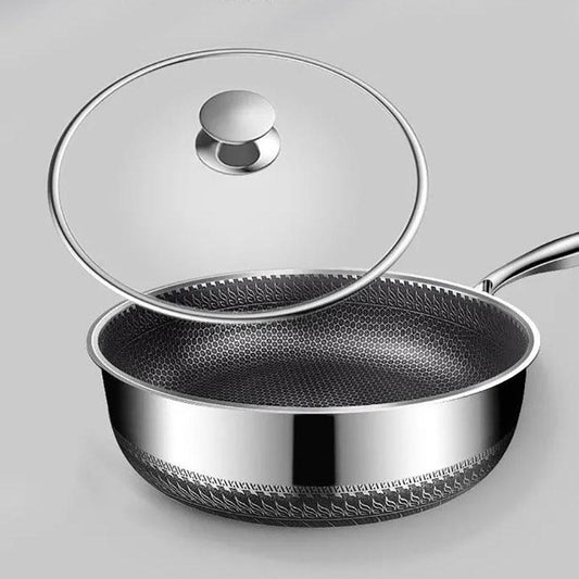 316 Stainless Steel Frying Pan 24-30cm Uncoated No Oily Smoke Non-stick Pancake Pan Household Cooking Pan