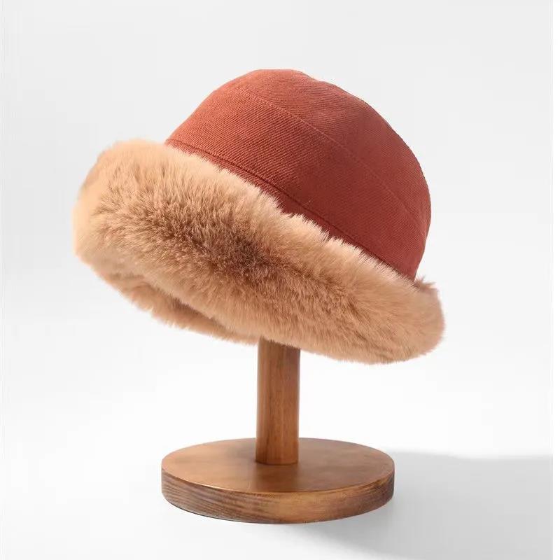 Winter Women's Thick Plush Basin Hat Korean Version of Solid Color Fisherman Hat Cold and Warm All-match Hat