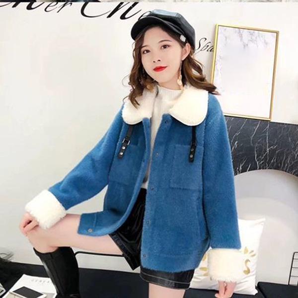 Casual Autumn and Winter Knitted Cardigan Lapel Long-sleeved Thick Sweater Short Fashion Jacket