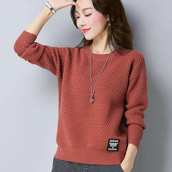 Women's Large Size Solid Color Versatile Loose Thin Knitted Tops Spring and Autumn Long Sleeve Casual Sweaters