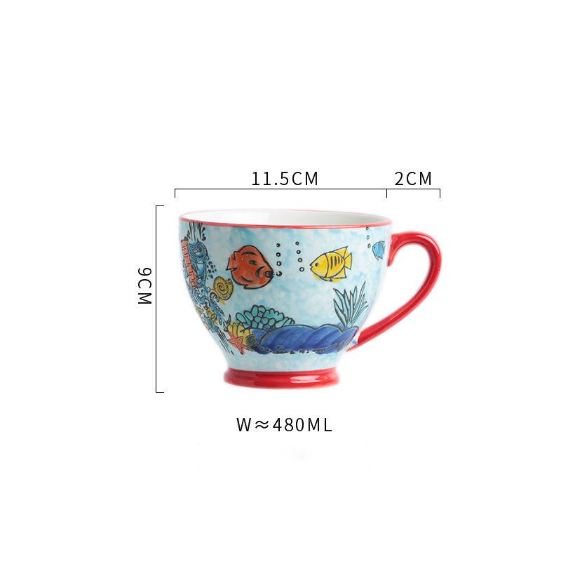 Nordic Hand-painted Ceramic Breakfast Mug Creative Personality Trend Large Capacity Coffee Oatmeal Mug Milk Cup