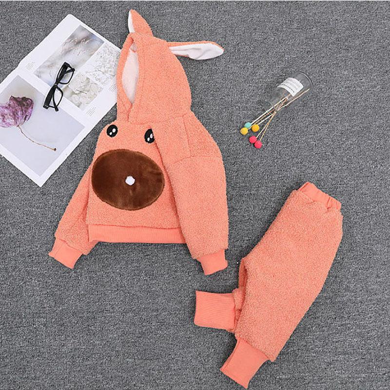 Baby Winter Clothes Girls Boys Suits Plus Velvet Warm Suits Children's Two-piece Casual Suits Cute Sets