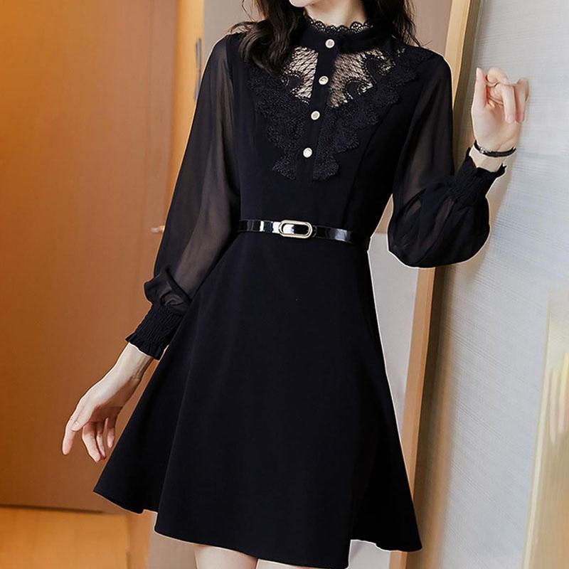 Spring and Autumn Dress Women's Spring Dress Western Fashion Hepburn Style Waist Waist Thin Black Skirt