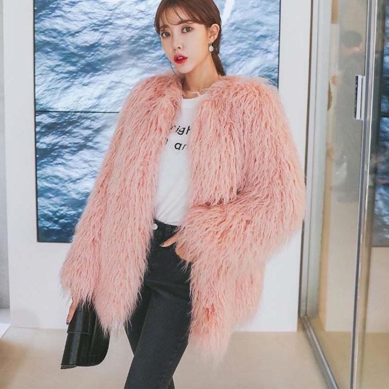 Autumn and Winter Beach-like Wool Fur Coat Women's Mid-length Lamb Fur Coat  Hairy Women's Thin Coat