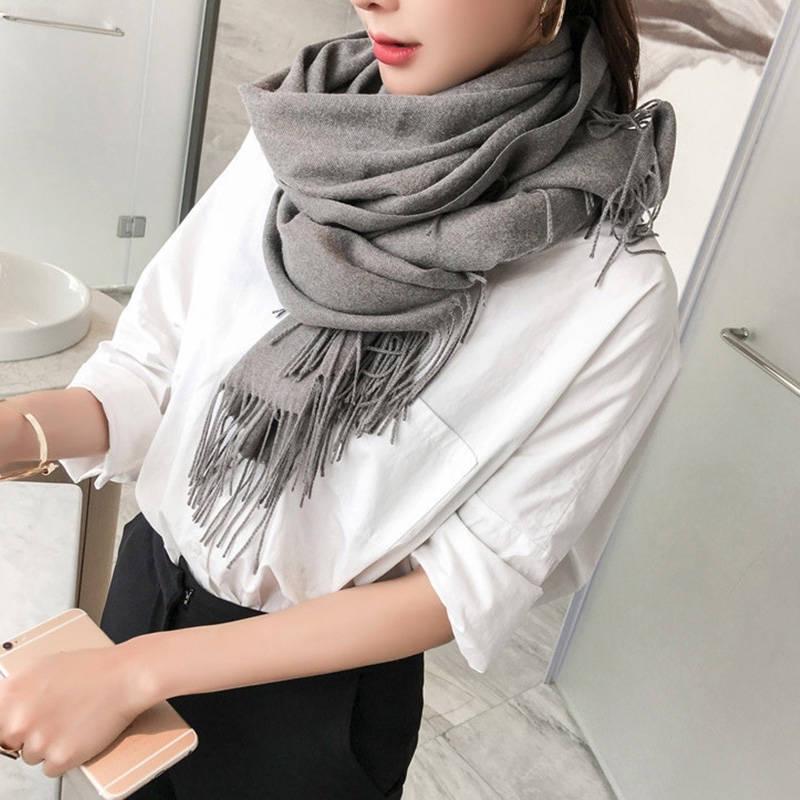 Women Solid Color Cashmere Scarves with Tassel Lady Long Scarf  Female Shawl Men Scarf