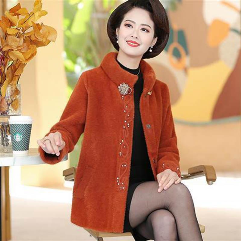 Mother Wear Autumn and Winter Coat Noble Imitation Mink Velvet Coat Middle-aged and Elderly Fashion Windbreaker