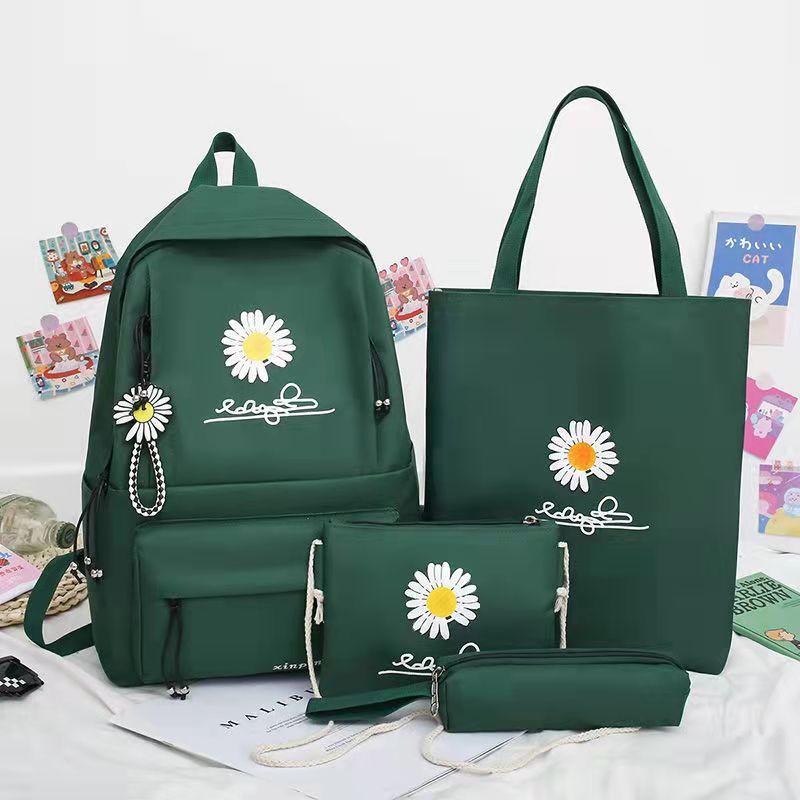 4Pcs/set Women School Backpacks Schoolbag Daisy Canvas for Teenagers Girls Student Book Bag