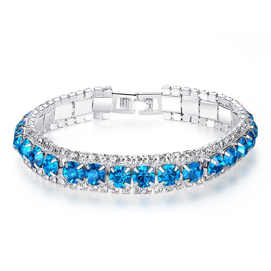 4 Colors Round Shining Zircon Bracelets Fine Silver Chain Cuff Bracelets for Valentine's Day Gift