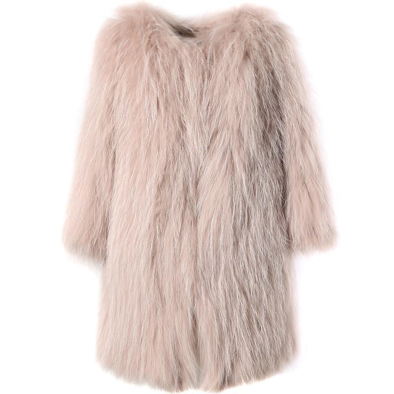 Fashion Imitation Raccoon Fur Woven Fur Coat Female Mid-length Fur Coat