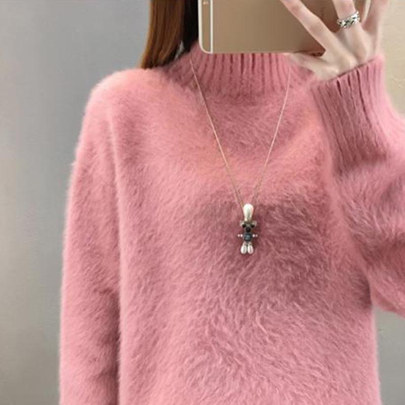 Women's Sweater Autumn Winter Women Pullover Solid Loose Warmth Half Turtleneck  Sweaters Ladies Chic Soft Jumper Pull