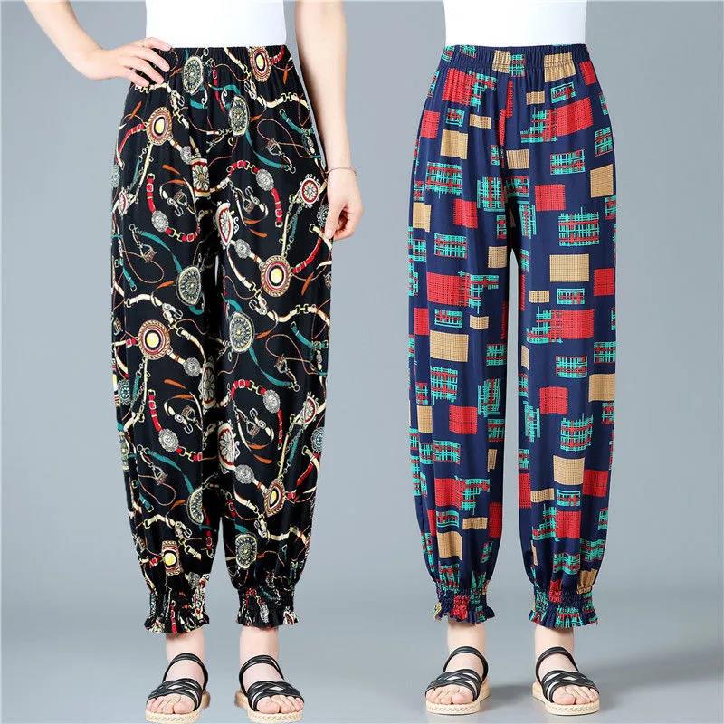 Women's Pants Spring and Summer Cool and Breathable Bloomers Large Size Loose Mother Pants Nine Points Anti-mosquito Pants