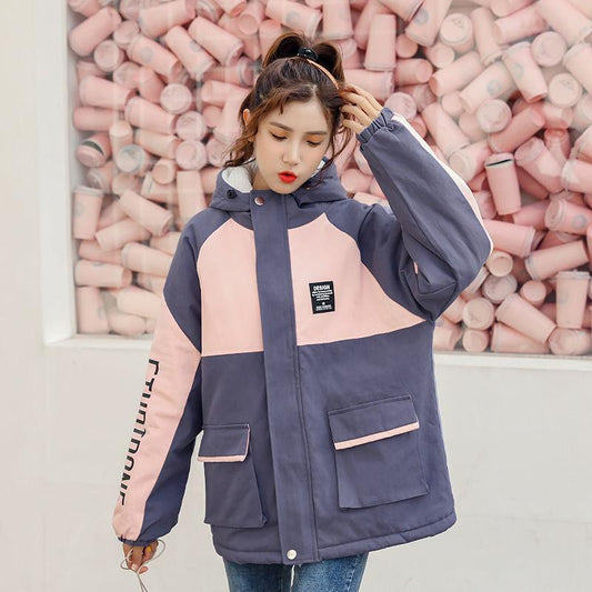 Fleece Tooling Jacket Female Autumn and Winter 2021 Students Korean Version Loose and Versatile Thickened Baseball Uniform