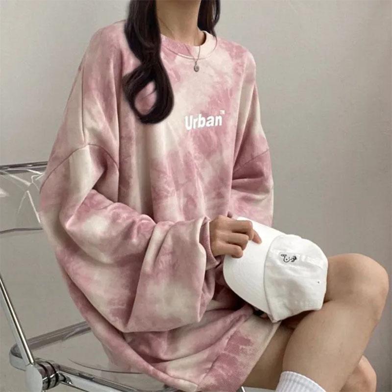 Female Korean Version Loose Top Student Tie-dye Spring and Autumn High Street All-match Coat Ins Long-sleeved Pullover Sweater