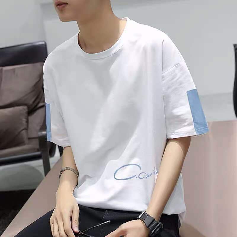 Summer Short-sleeved T-shirt Male Students Loose Five-point Sleeves Youth Cotton Handsome All-match Clothes