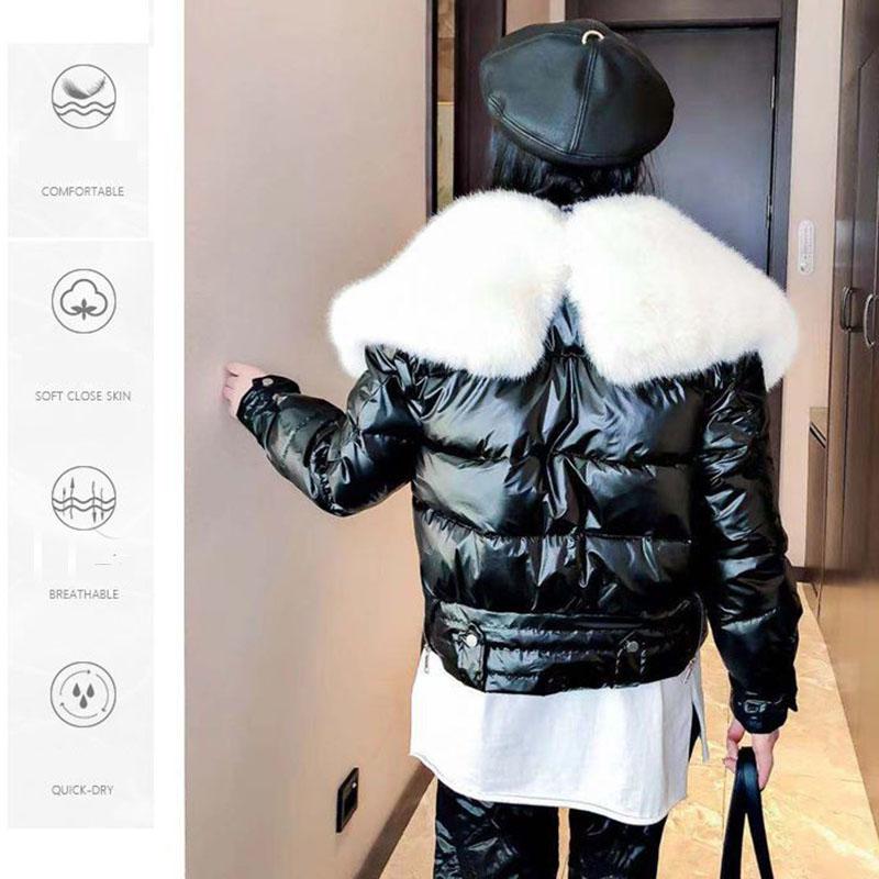 Women Winter Parkas Jacket Coat Glossy Warm Women Fur Hooded Coat Short Cotton Padded Winter Jacket Women