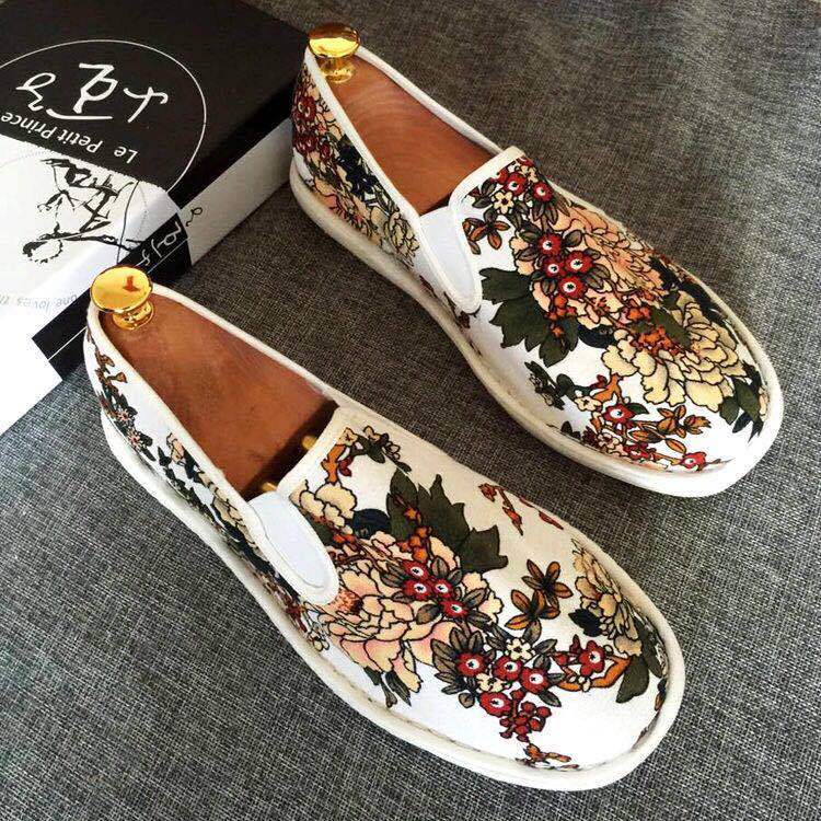 Old Beijing Handmade Men's Cloth Shoes Printed Trend Canvas Shoes Peas Footwear