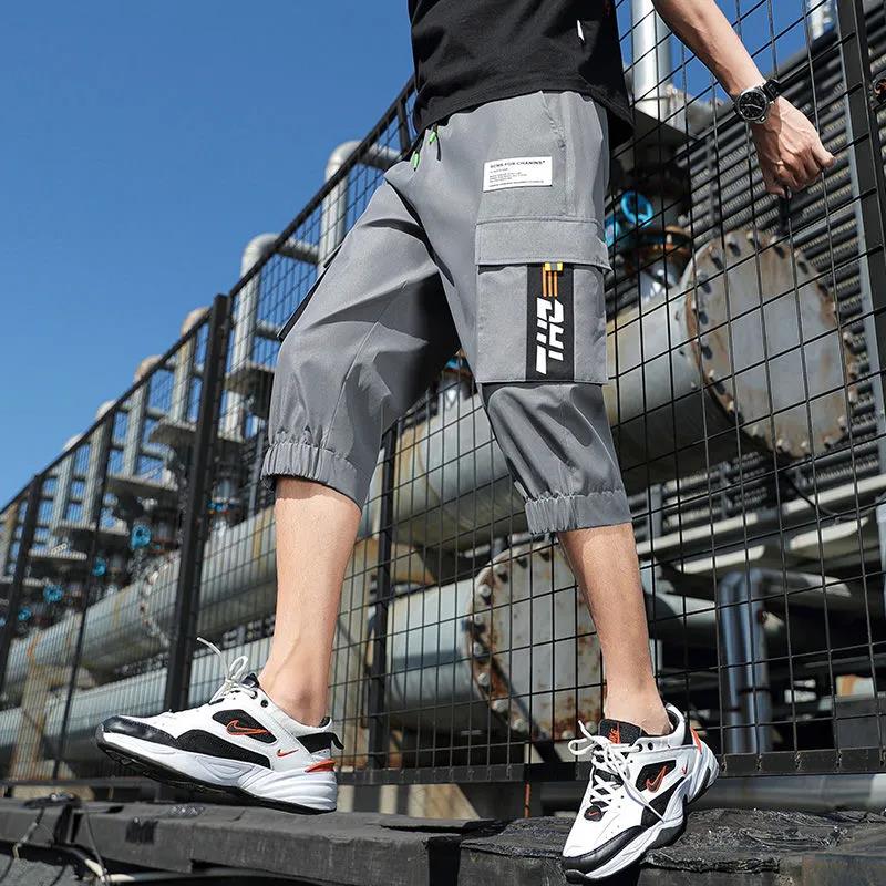 Men's Summer Casual Pants, Men's 7-point Shorts, Outer Wear Student Trend Loose Overalls, Five-point Sports Pants