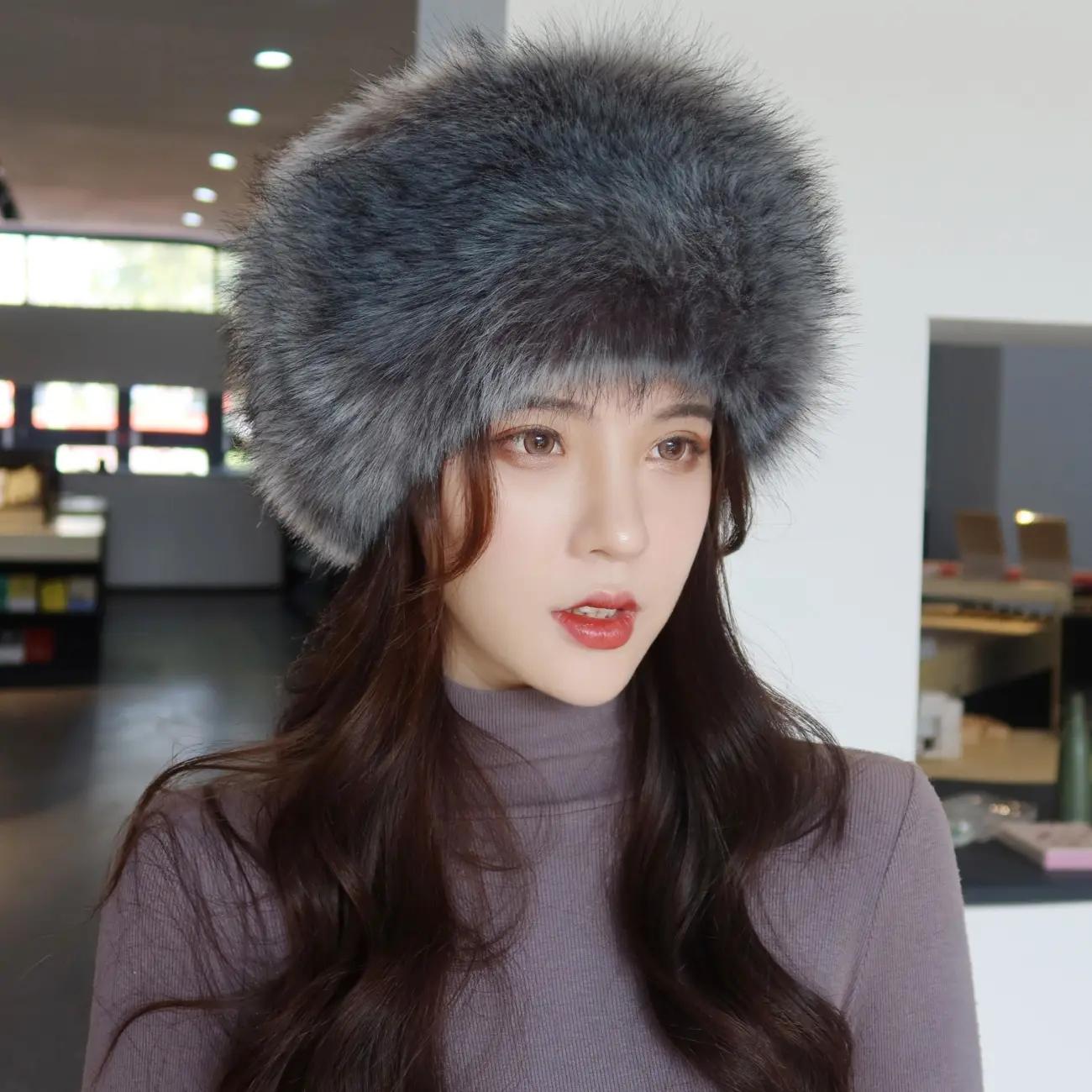 Women's Autumn and Winter Imitation Fox Fur Beanie Hat Thick Fur Hollow Top Hat Warm Hat Fur Hat Ring Solid Fluffy Fur Fedoras Female Headgear