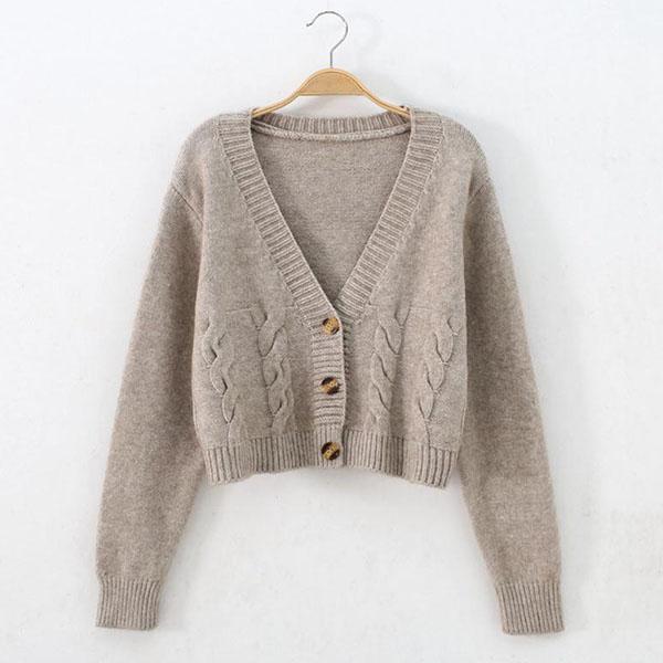 Women Short Cardigan Knitted Sweater Autumn Winter Long Sleeve V-neck Jumper Cardigans Casual Buttons Female Coat