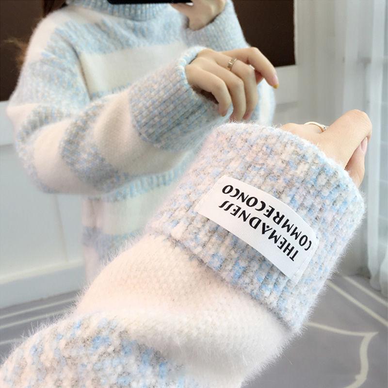 Women's Turtleneck Sweater Fuzzy Sweater for Women Loose Pullover Sweater Thicken Mink Fleece Sweater Outer Wear Mohair Sweaters