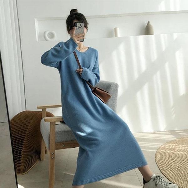 Autumn and Winter Extended Sweater Women's Early Autumn Long-sleeved Bottoming Sweater Plus Size Loose Slim Dress