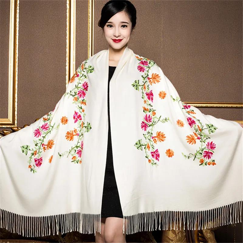 Winter Imitation Cashmere Scarf Shawl Chinese Style Embroidery Scarf Thick and Warm Oversized Cloak