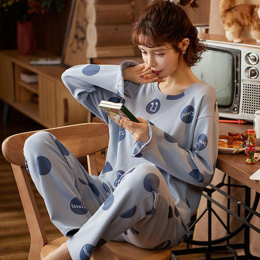 Cotton Pajamas for Women Long Sleeve Pyjamas Set Cartoon Cute Sleepwear Suit Soft Tops and Pants Sets Autumn Winter Homewear Casual Loose Nightwear