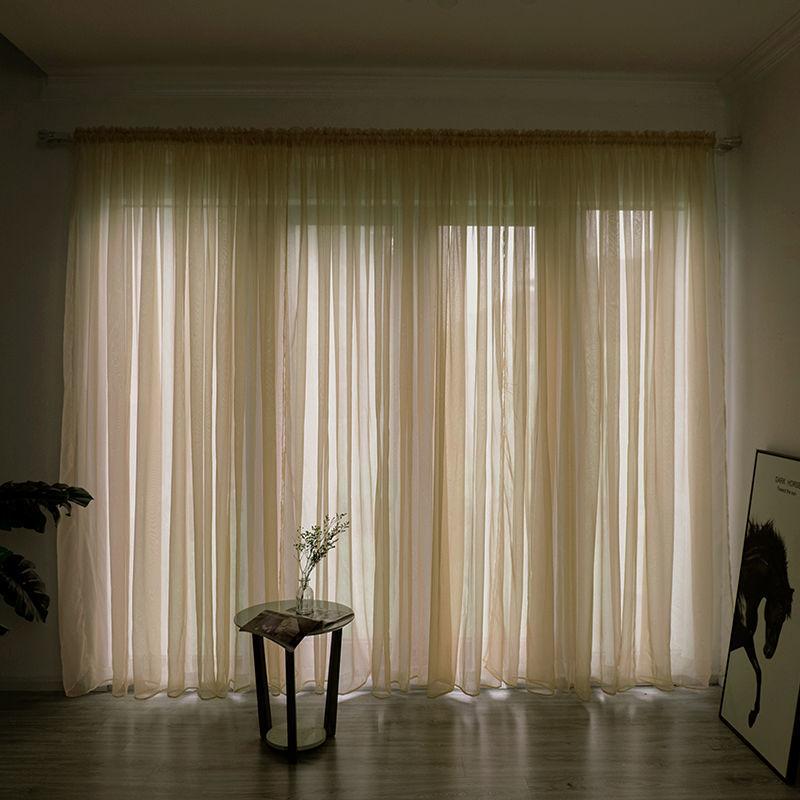 Nordic Simple Translucent Gauze Pure Color Finished Gauze Curtain Bedroom Bay Window Balcony Living Room Window Screen (1 Piece)