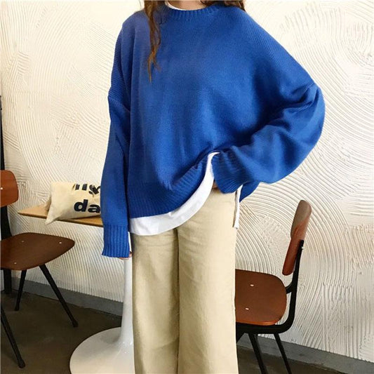 Autumn and Winter Casual Sweaters Solid Color Round Neck Loose Bottoming Shirt Knitted Pullover Women's Top