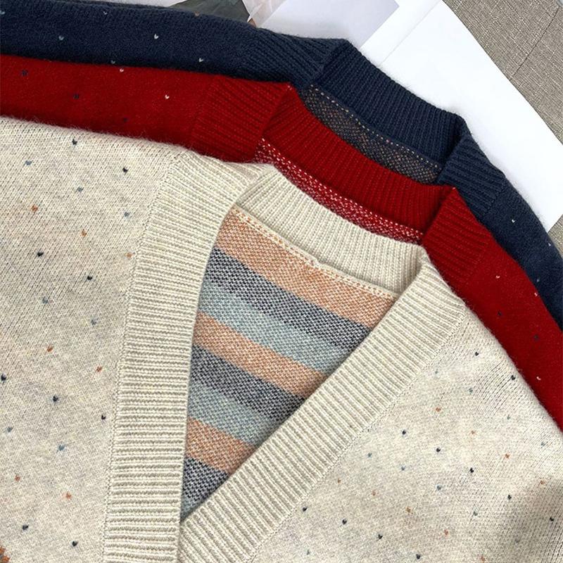 2021 Spring and Autumn Sweater Cardigan Jacket Women's Knitwear Loose Outer Wear Color Blocking V-neck Top