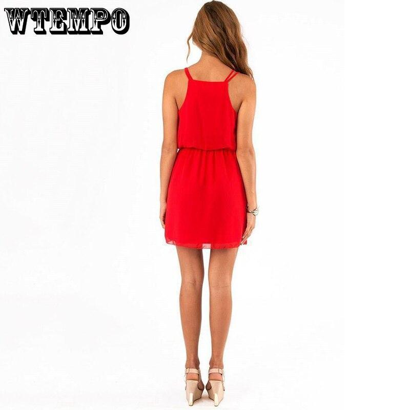 Summer Sling Beach Dress Women Double Spaghetti Straps V Neck Sleeveless Sexy Mini Dresses Black Red Solid Color