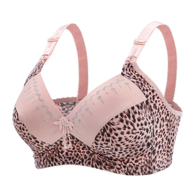 Large Size Thin Leopard Print Bra Underwear Female Super Gathered Sexy Big Breasted Anti-sagging No Steel Ring Bra