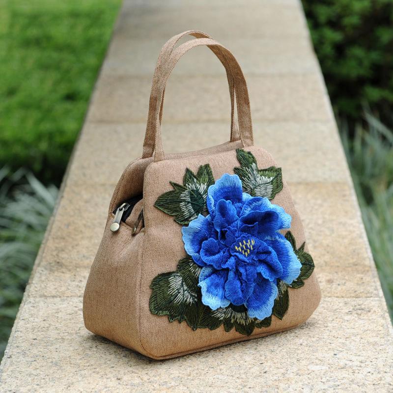 Ethnic Style Women Printing Canvas Embroidery Handbag Exquisite High Quality Elegant Tote Bag