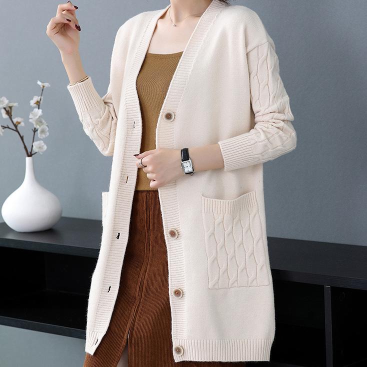 Cardigan Sweater Women's Medium Long Loose Thin Section 2022 Plus Size Spring and Autumn Wear Knitted Coat