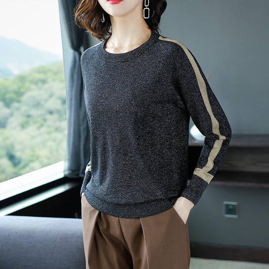 Autumn and winter shirt women's round neck loose sweater sets large size bottoming shirt