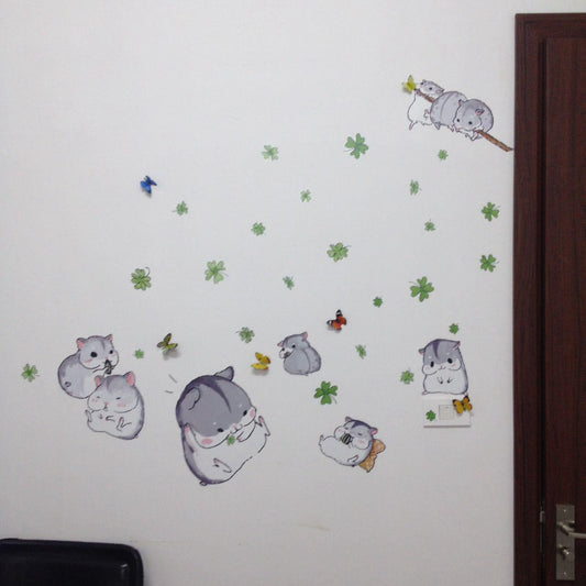 Cute little hamster children's room PVC removable fun wall stickers funny animal wallpaper