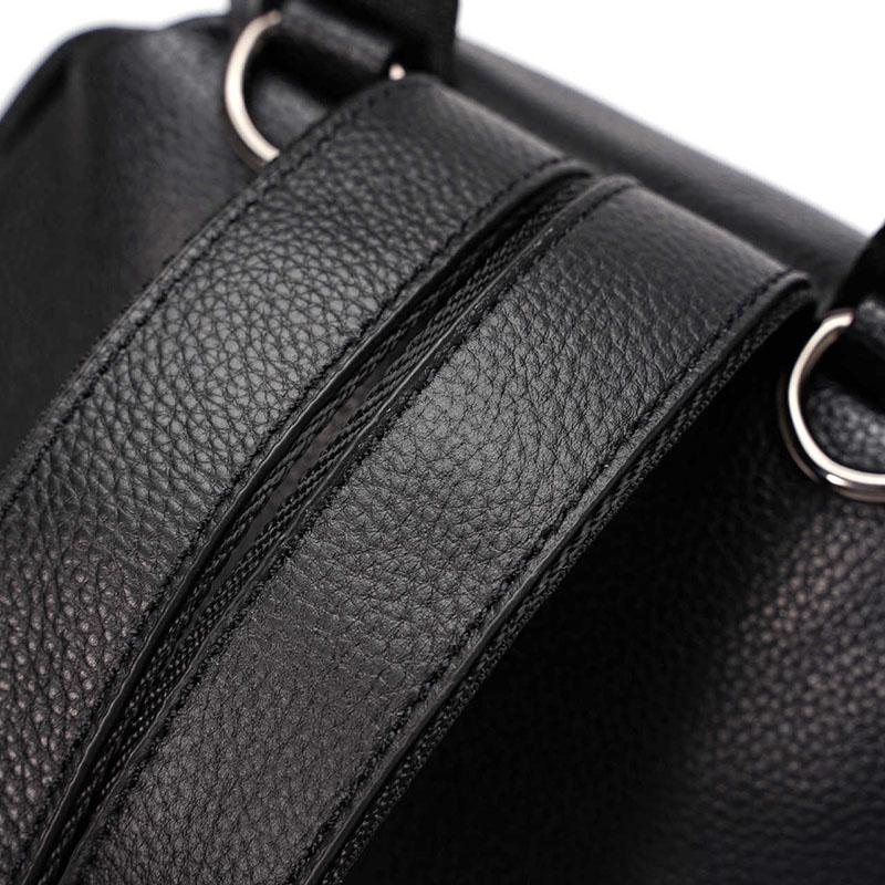 Leather Backpack Women Black Stripe Buckle Waterproof Student Computer Outdoor Sports Travel Bags