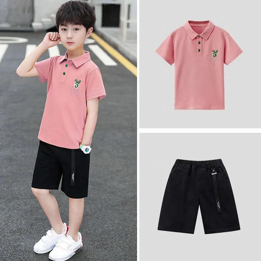 Children's Clothing Boys and Children's Summer Suits POLO Shirts New Handsome Big Boys Short-sleeved Two-piece Suit