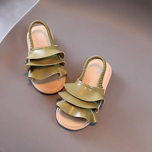 Girls' Sandals Fashion Non-slip Soft Bottom Western Style Small Virgins Wear Solid Color Personality Fungus Slippers