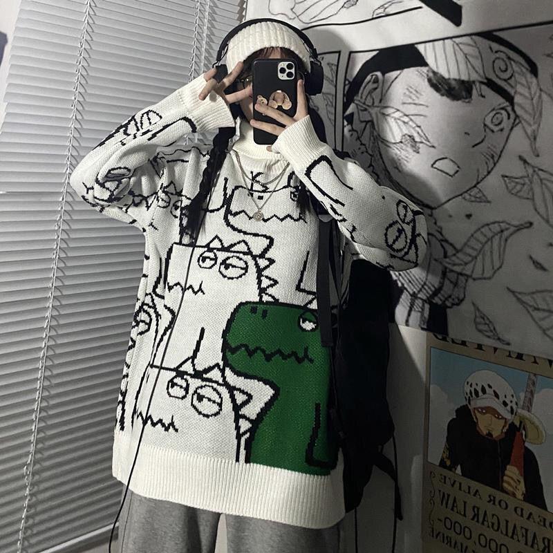 Autumn  Winter Sweater Women's High Neck Thickened Cartoon Fashion Casual Girl Student Sweater Coat Tide