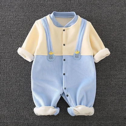 BABY BODYSUIT Autumn and Winter Style Plush Thickened Boys and Girls Baby Cute Ha Clothes Newborn Warm Clothes Outdoor Climbing Clothes