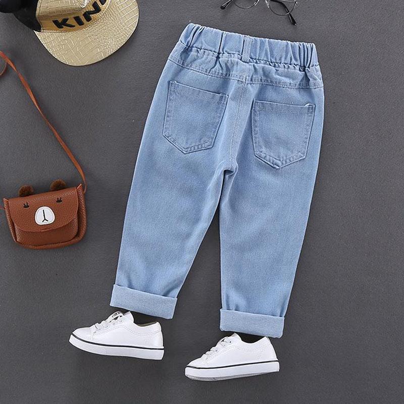 Spring and Autumn Boy and Girl Jeans Pants Children's Wear Korean Casual Pants Printing Baby Jeans Thin Ripped Jeans